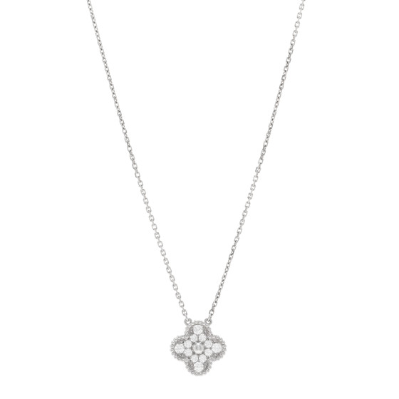 VAN CLEEF & ARPELS 18K White Gold Diamond Vintage Alhambra Pendant Necklace