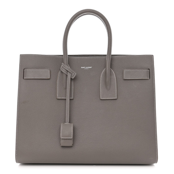 SAINT LAURENT Grained Calfskin Topstitch Small Sac De Jour Grey