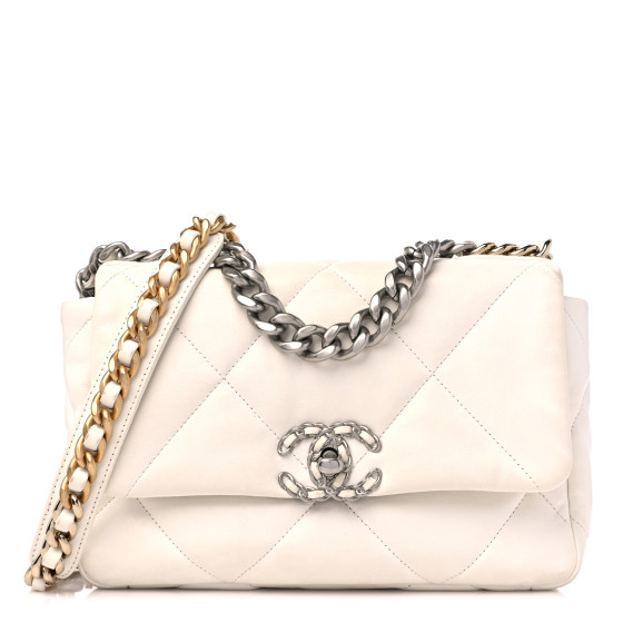 CHANEL Lambskin Quilted Medium Chanel 19 Flap White