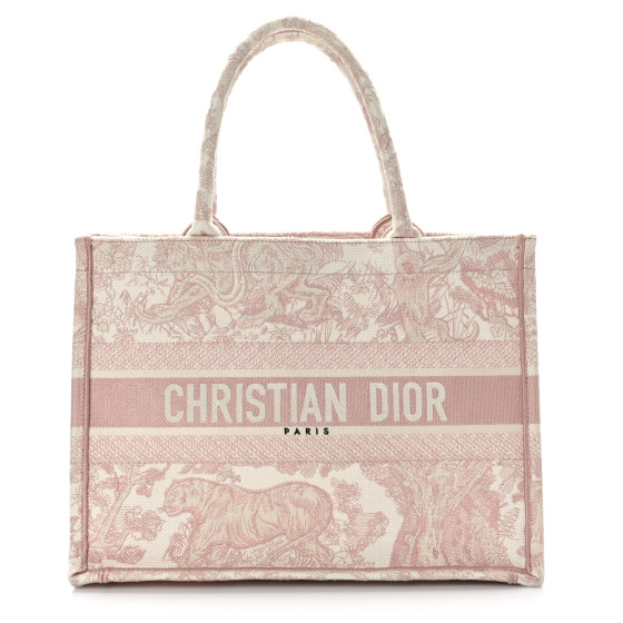 CHRISTIAN DIOR Canvas Toile De Jouy Embroidered Medium Book Tote Pink