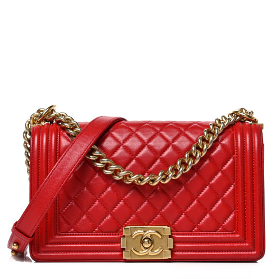 CHANEL Lambskin Quilted Medium Boy Flap Red