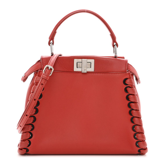 FENDI Nappa Lace Up Mini Peekaboo Iconic Satchel Bloody Mary