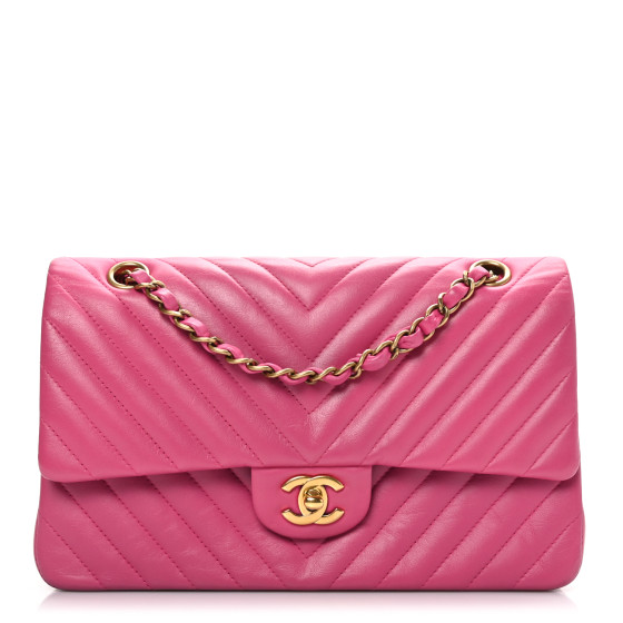 CHANEL Lambskin Chevron Quilted Medium Double Flap Pink