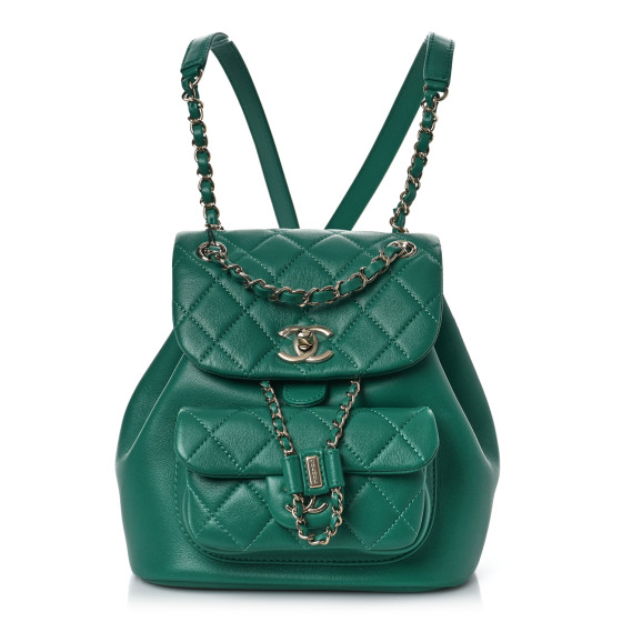 CHANEL Lambskin Quilted Small Duma Drawstring Backpack Green