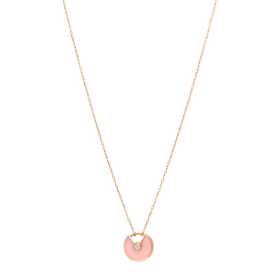CARTIER 18K Pink Gold Diamond Pink Opal XS Amulette de Cartier Pendant Necklace