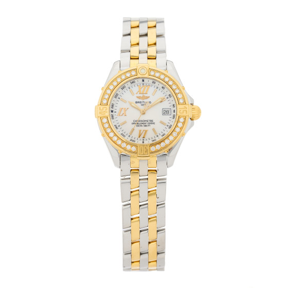 BREITLING Stainless Steel 18K Yellow Gold Diamond Mother of Pearl 31mm Quartz Watch D67365