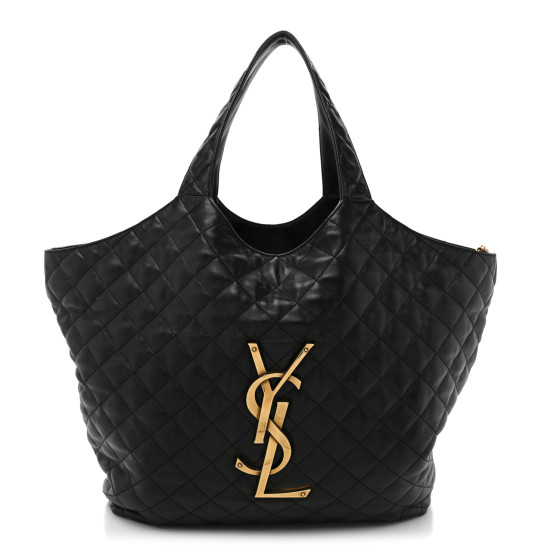 SAINT LAURENT Lambskin Quilted Maxi Icare Shopping Tote Black