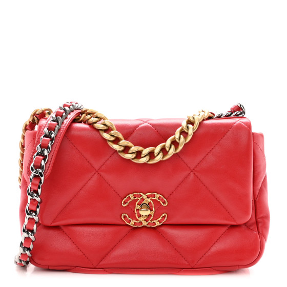 CHANEL Lambskin Quilted Medium Chanel 19 Flap Red