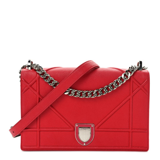 CHRISTIAN DIOR Grained Calfskin Medium Diorama Flap Bag Red