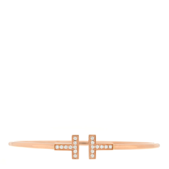 TIFFANY 18K Rose Gold Diamond T Wire Bracelet