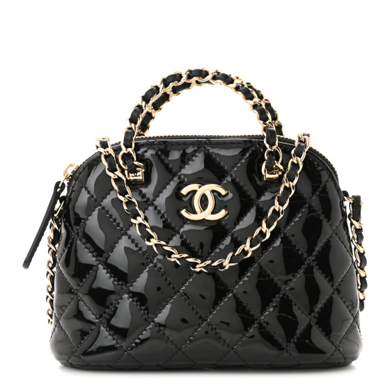 CHANEL Patent Calfskin Quilted Shiny Coco Clutch With Chain Black