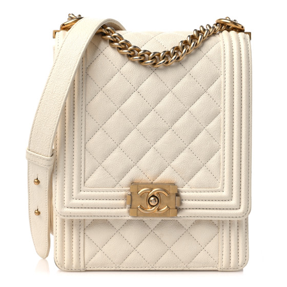 CHANEL Caviar Quilted North South Boy Flap White