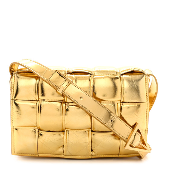 BOTTEGA VENETA Metallic Lambskin Padded Cassette Crossbody Bag Gold