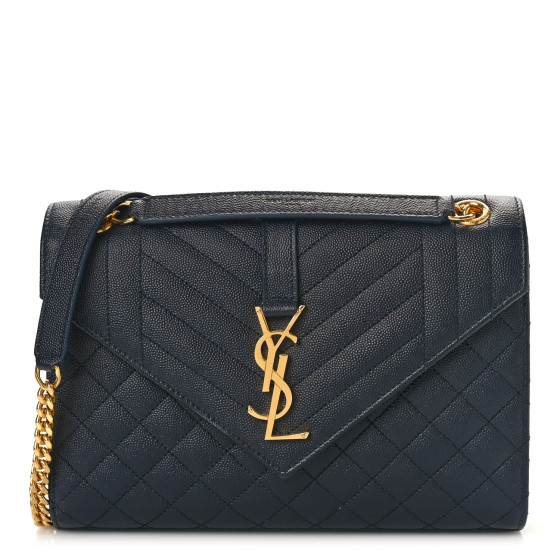 SAINT LAURENT Grain De Poudre Textured Mixed Matelasse Triquilt Medium Monogram Satchel Deep Marine