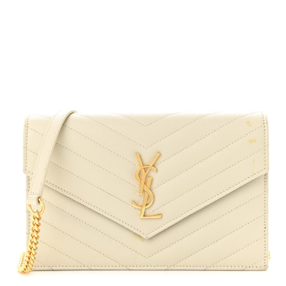 SAINT LAURENT Grain De Poudre Matelasse Chevron Cassandre Envelope Chain Wallet Nude Powder