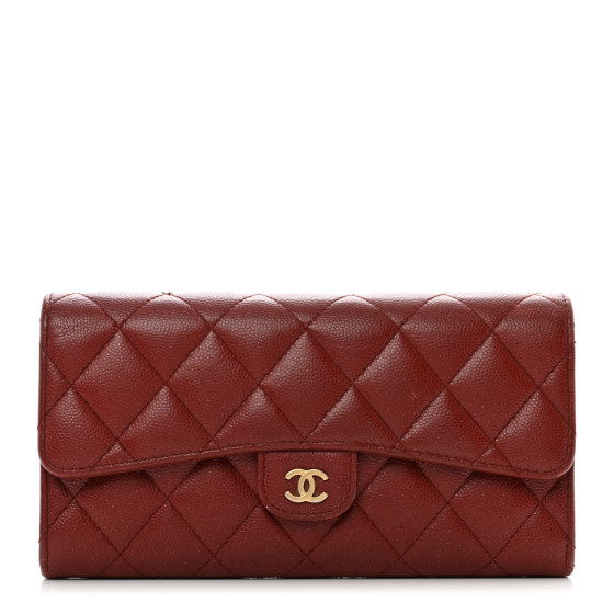 CHANEL Iridescent Caviar Quilted Long Gusset Flap Wallet Red