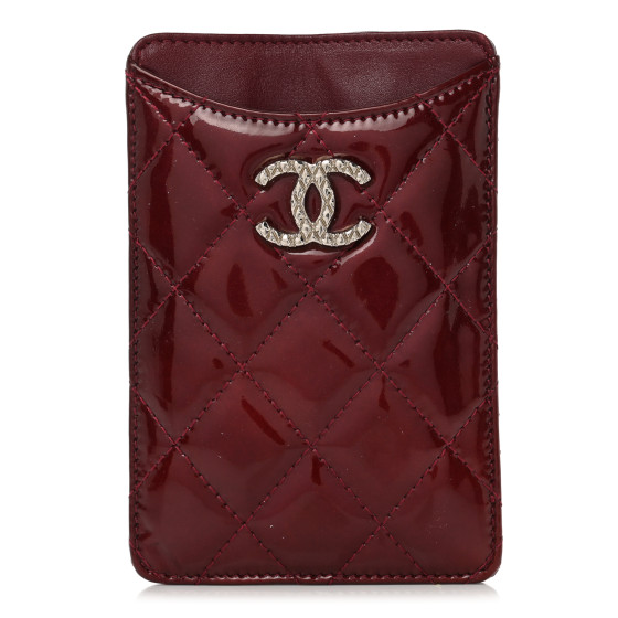 CHANEL Patent Quilted Brilliant iPhone Case Burgundy