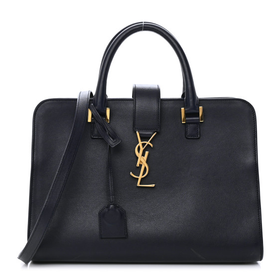 SAINT LAURENT Smooth Calfskin Small Monogram Cabas Navy