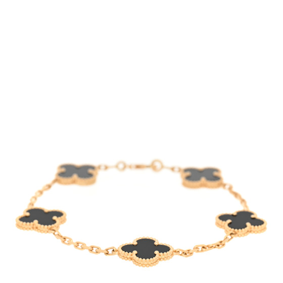 VAN CLEEF & ARPELS 18K Yellow Gold Black Onyx 5 Motifs Vintage Alhambra Bracelet