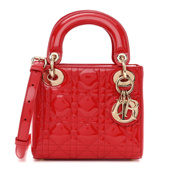 CHRISTIAN DIOR Patent Cannage Mini Lady Dior Red