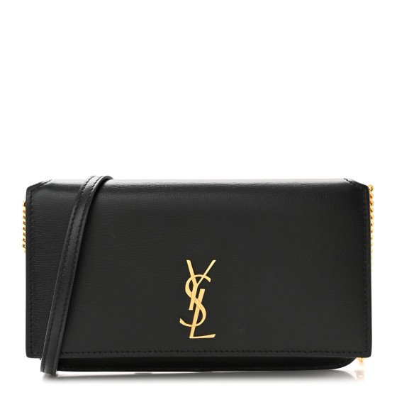 SAINT LAURENT Smooth Calfskin Monogram Phone Holder Crossbody Black