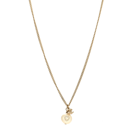 CHANEL Pearl Crystal CC Heart Necklace Gold White