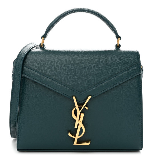 SAINT LAURENT Grain de Poudre Mini Classic Monogram Cassandra Top Handle Teal