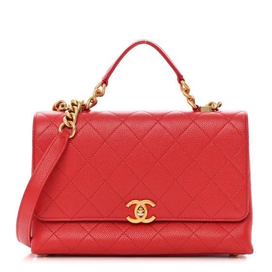 CHANEL Grained Calfskin Small Stitched Flap Red