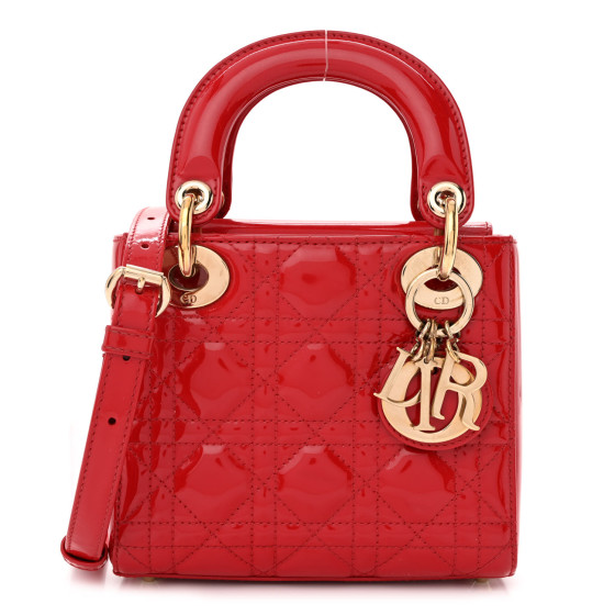 CHRISTIAN DIOR Patent Cannage Mini Lady Dior Red